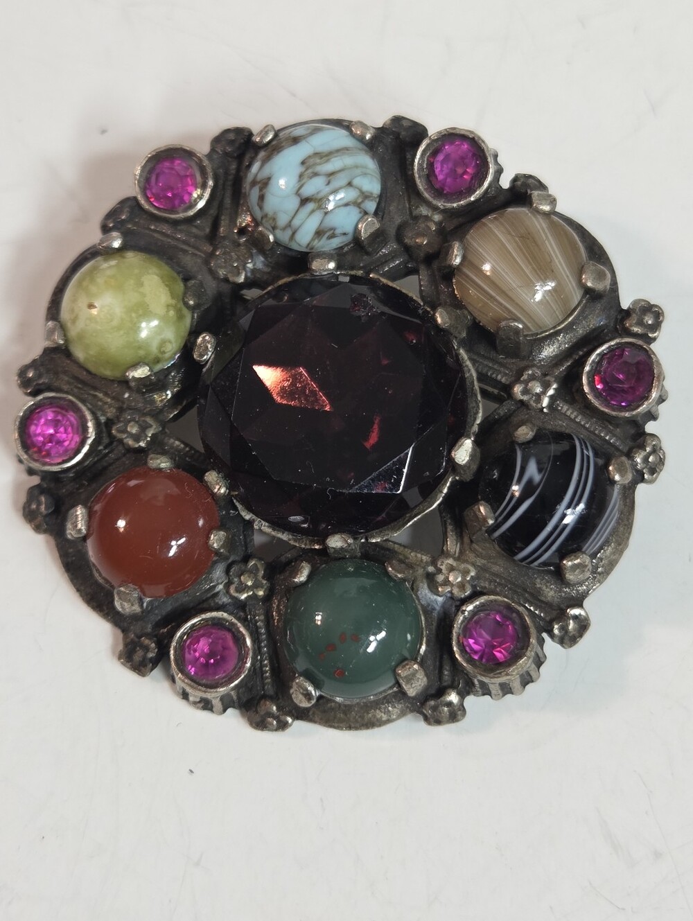 vintage miracle italian colorful multi stone silver tone pin brooch pendant